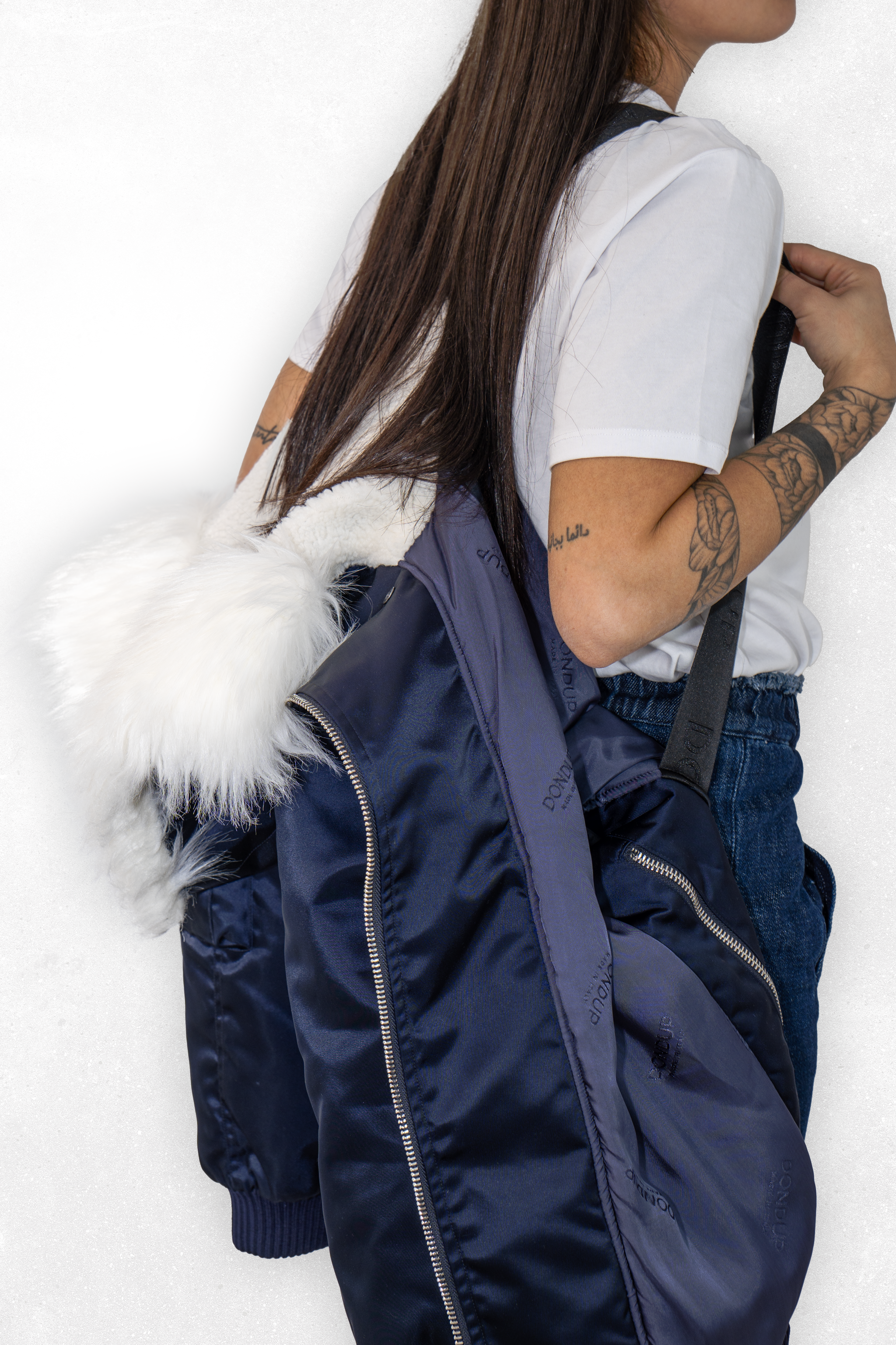 Dondup over donna con cappuccio di pelliccia